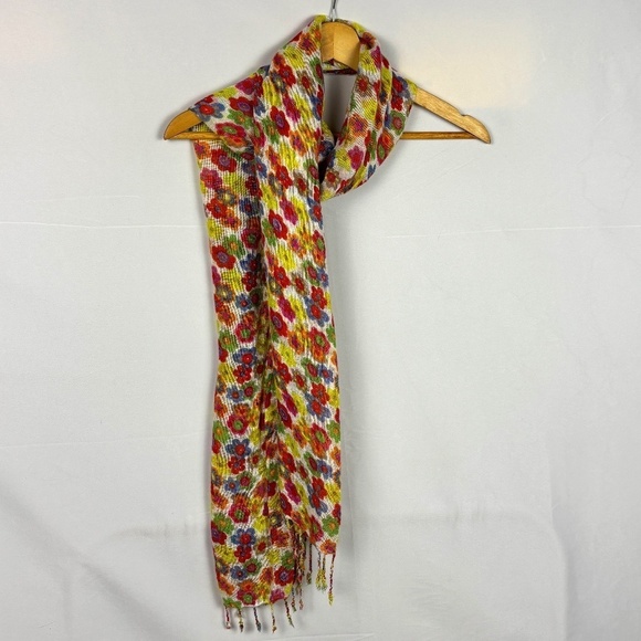 Nine West Daisy 100% Rayon Scarf Wrap Fringed 70" X 19" Spring Summer Boho Gauze - Picture 2 of 7